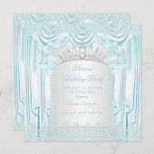 プリンセスティール（緑がかった色）レースティアラホワイトバースデーパーティー 招待状 (正面/裏面)