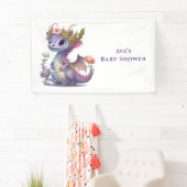 プリンセスドラゴンと花模様ガールベビーシャワー 横断幕 (インサイチュ)