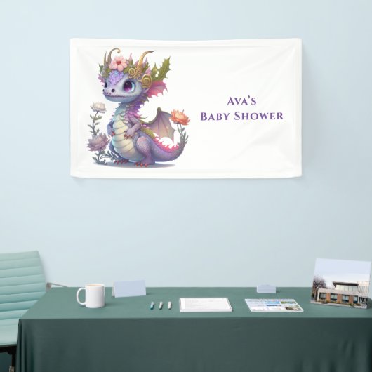 プリンセスドラゴンと花模様ガールベビーシャワー 横断幕 (トレードショー)