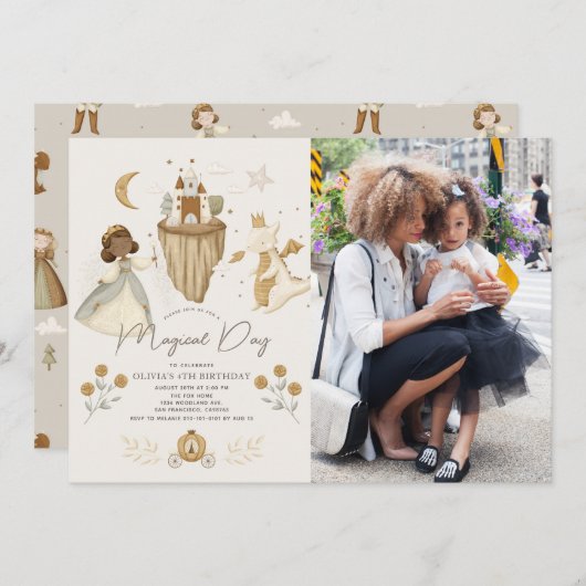 プリンセスドラゴンフェアユタールダークスキン誕生日写真 招待状 (正面/裏面)