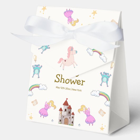 プリンセスドラゴンユニコーンキャッスルベビーシャワー フェイバーボックス (正面)