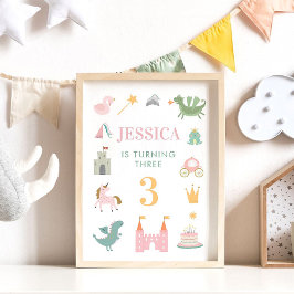 プリンセスドラゴン城の誕生日保育園ポスター ポスター