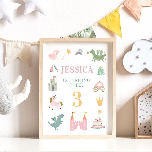 プリンセスドラゴン城誕生日保育園ポスター ポスター