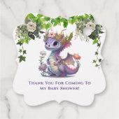 プリンセスドラゴン花模様ガールベビーシャワーありがとう フェイバータグ (裏面)