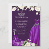 プリンセスドレスとバラ紫キンセアニェラ 招待状 (正面)