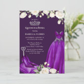 プリンセスドレスとバラ紫キンセアニェラ 招待状 (スタンド正面)