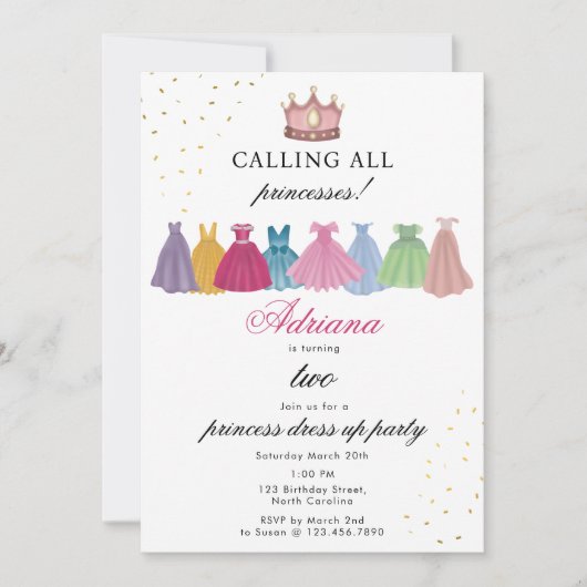 プリンセスドレスフェアリータリードレスアップガール誕生日 招待状 (正面)