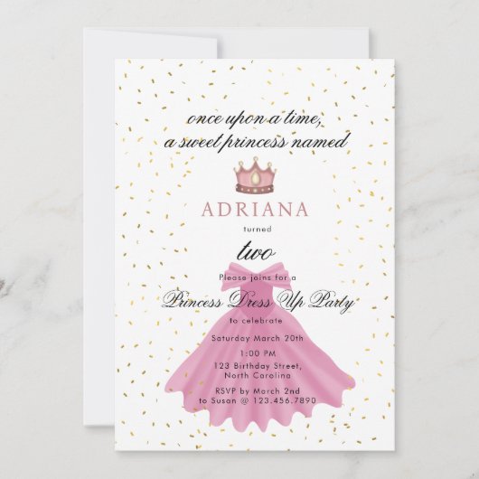 プリンセスドレスフェアリータリーワンオンザタイム誕生日 招待状 (正面)