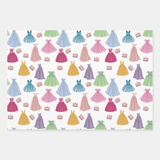 プリンセスドレスフェアリータレ小さな女の子パターン ラッピングペーパーシート (正面3)