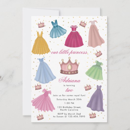 プリンセスドレスフェアリータレ小さな女の子誕生日 招待状 (正面)