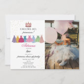 プリンセスドレスフェアリータールドレスアップフォト誕生日 招待状 (正面)