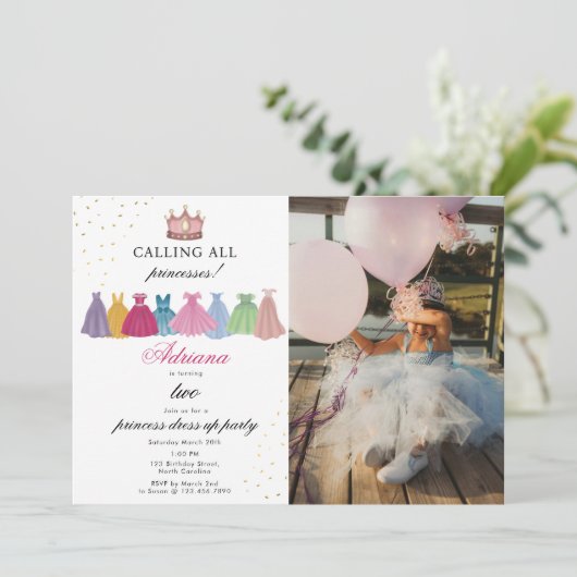 プリンセスドレスフェアリータールドレスアップフォト誕生日 招待状 (スタンド正面)