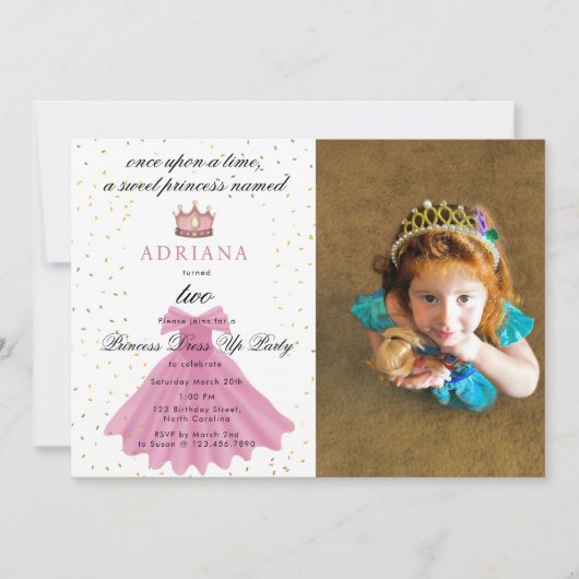 プリンセスドレスフェアリーテカスタムル誕生日 招待状 (正面)