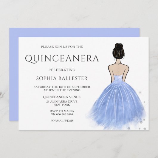 プリンセスドレスブルーワンダーランドキンセアニェラパーティー 招待状 (正面/裏面)