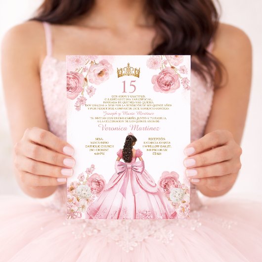 プリンセスドレス ゴールドクラウン フローラル 15歳の誕生日 招待状