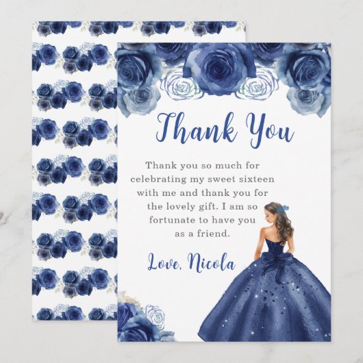 プリンセスネイビードレスSweet sixteenありがとう サンキューカード (正面/裏面)