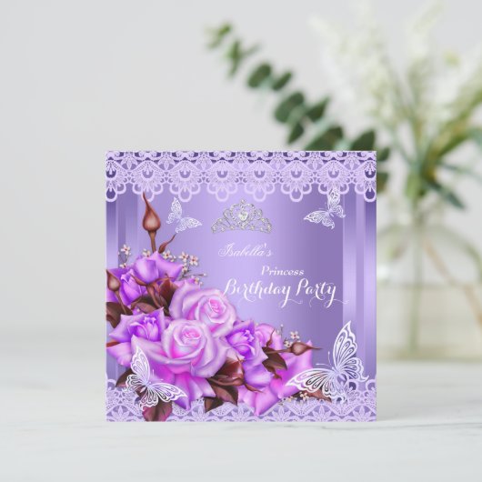 プリンセスバタフライパープルピンクローズバースデーパーティー 招待状 (スタンド正面)
