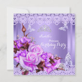 プリンセスバタフライパープルピンクローズバースデーパーティー 招待状 (正面)