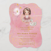 プリンセスバレリーナ赤面ピンク金ゴールド誕生日パーティー 招待状 (正面/裏面)