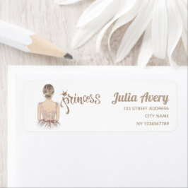 プリンセスバースデーパーティベージュグリッター ラベル