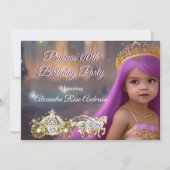 プリンセスバースデーパーティーキャリッジパープルゴールデン 招待状 (正面)
