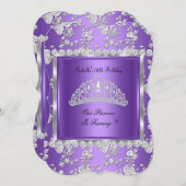 プリンセスバースデーパーティーパープルシルバーティアラ 招待状 (正面/裏面)