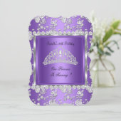 プリンセスバースデーパーティーパープルシルバーティアラ 招待状 (スタンド正面)