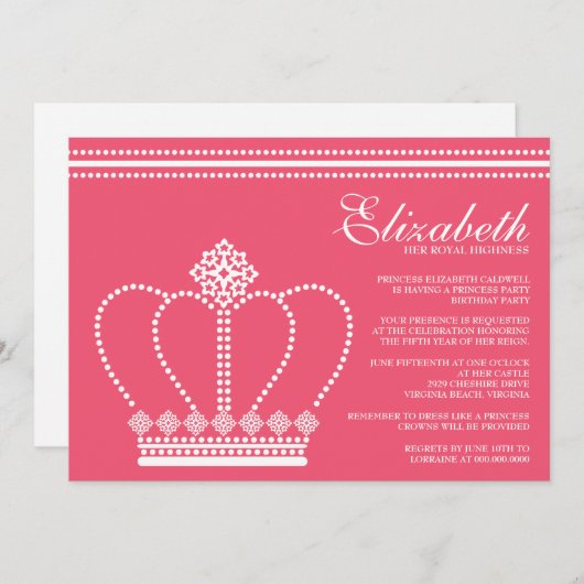 プリンセスバースデーパーティ招待状 招待状 (正面/裏面)