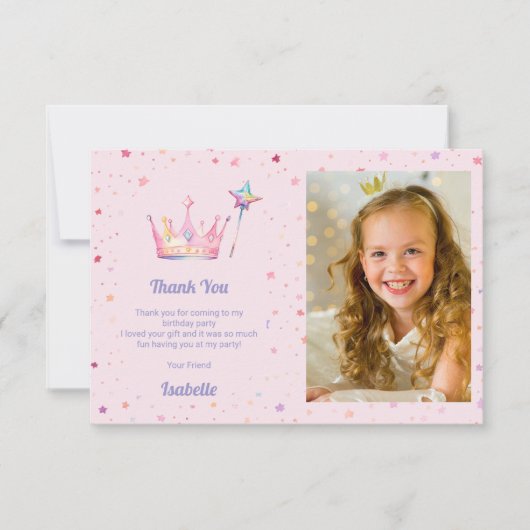 プリンセスパステルピンクガールズバースデーパーティーフォト サンキューカード (正面)
