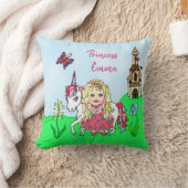 プリンセスパーソナライズされた&ユニコーンレインボーガールズ クッション (ブランケット)