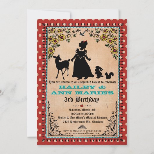 プリンセスパーティの招待状(双子または2人の子供用) 招待状 (正面)