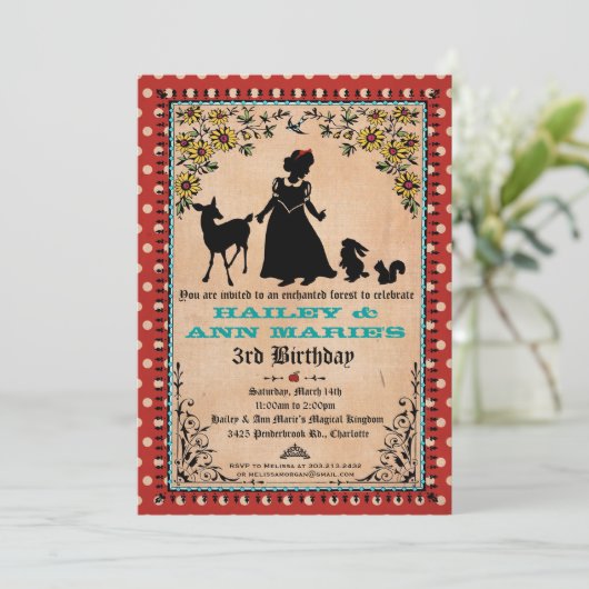 プリンセスパーティの招待状（双子または2人の子供用） 招待状 (スタンド正面)