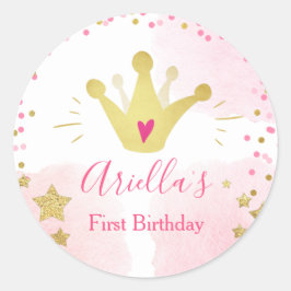 プリンセスパーティーの好意ラベル封筒ピンクと金ゴールド ラウンドシール