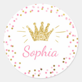 プリンセスパーティーの好意ラベル封筒ピンクと金ゴールド ラウンドシール