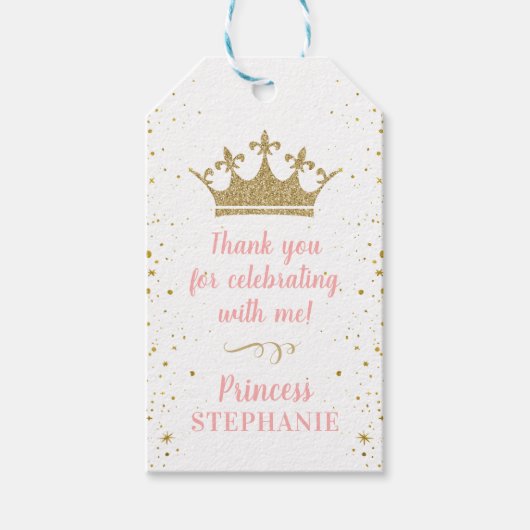プリンセスパーティークラウンピンク金ゴールドありがとう好意 ギフトタグ (正面)
