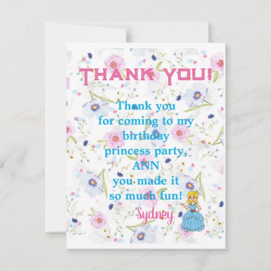 プリンセスパーティーサンキューユー王室のテーマ サンキューカード (正面)