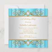 プリンセスパーティーティール(緑がかった色)金ゴールドホワイトパールハイヒール 招待状 (裏面)