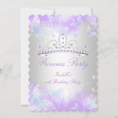 プリンセスパーティーパープルティール（緑がかった色）ブルーティアラバタフライ 招待状 (正面)