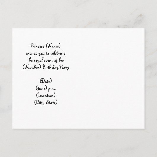 プリンセスパーティーピンクキャッスル誕生日招待状 インビテーションポストカード (裏面)