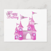 プリンセスパーティーピンクキャッスル誕生日招待状 インビテーションポストカード (正面)