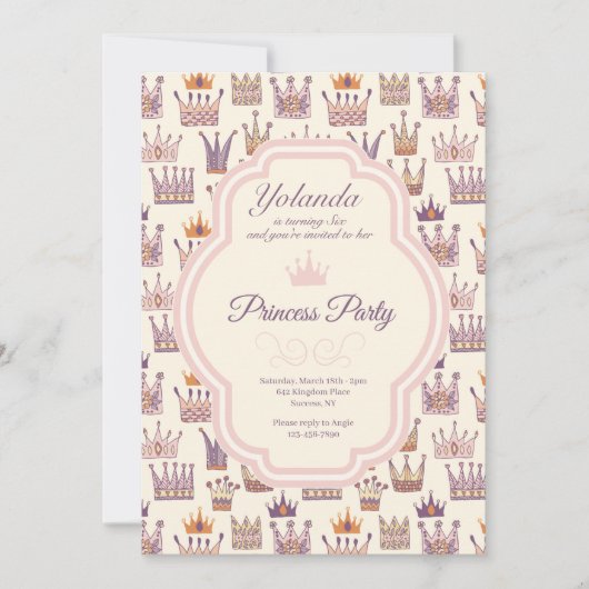 プリンセスパーティー誕生日招待状 招待状 (正面)