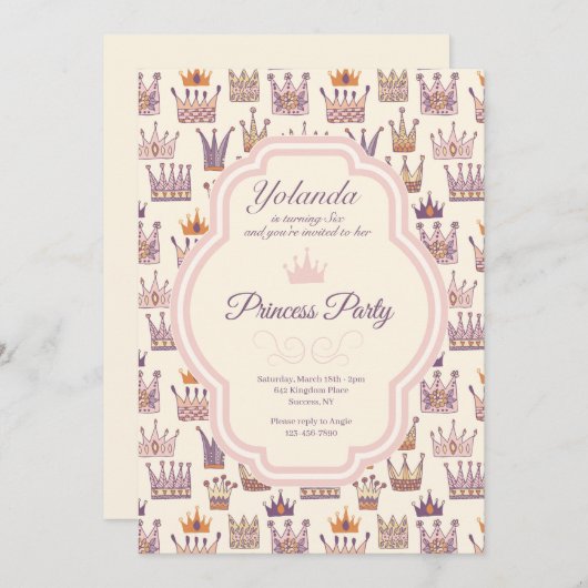 プリンセスパーティー誕生日招待状 招待状 (正面/裏面)