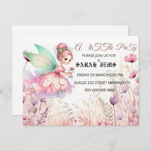 プリンセスパーティー インスタントダウンロード 編集可能 招待状 (正面/裏面)