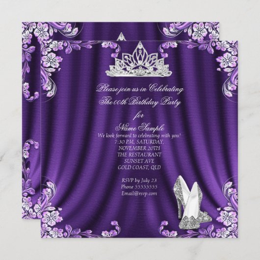 プリンセスパープルシルバーハイヒールバースデーパーティー2 招待状 (正面/裏面)