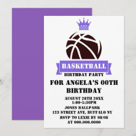 プリンセスパープルバスケットボールバースデーパーティーの招待状
