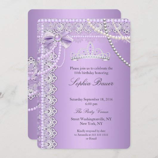 プリンセスパープルパールボウレースバースデーパーティー 招待状 (正面/裏面)