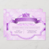 プリンセスパープル王室のグリッターガールズバースデーパーティー 招待状 (正面/裏面)