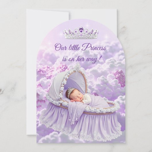 プリンセスパープル薄紫ベビーシャワーティアラ 招待状 (正面)