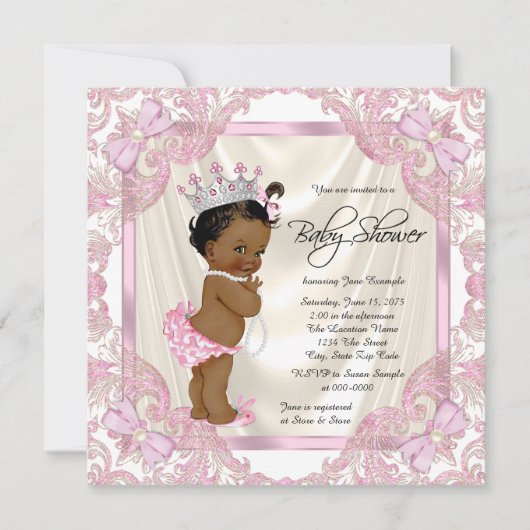 プリンセスパールエスニックベビーガールシャワー 招待状 (正面)