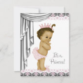 プリンセスピンクとグレーのベビーガールシャワー 招待状 (正面)